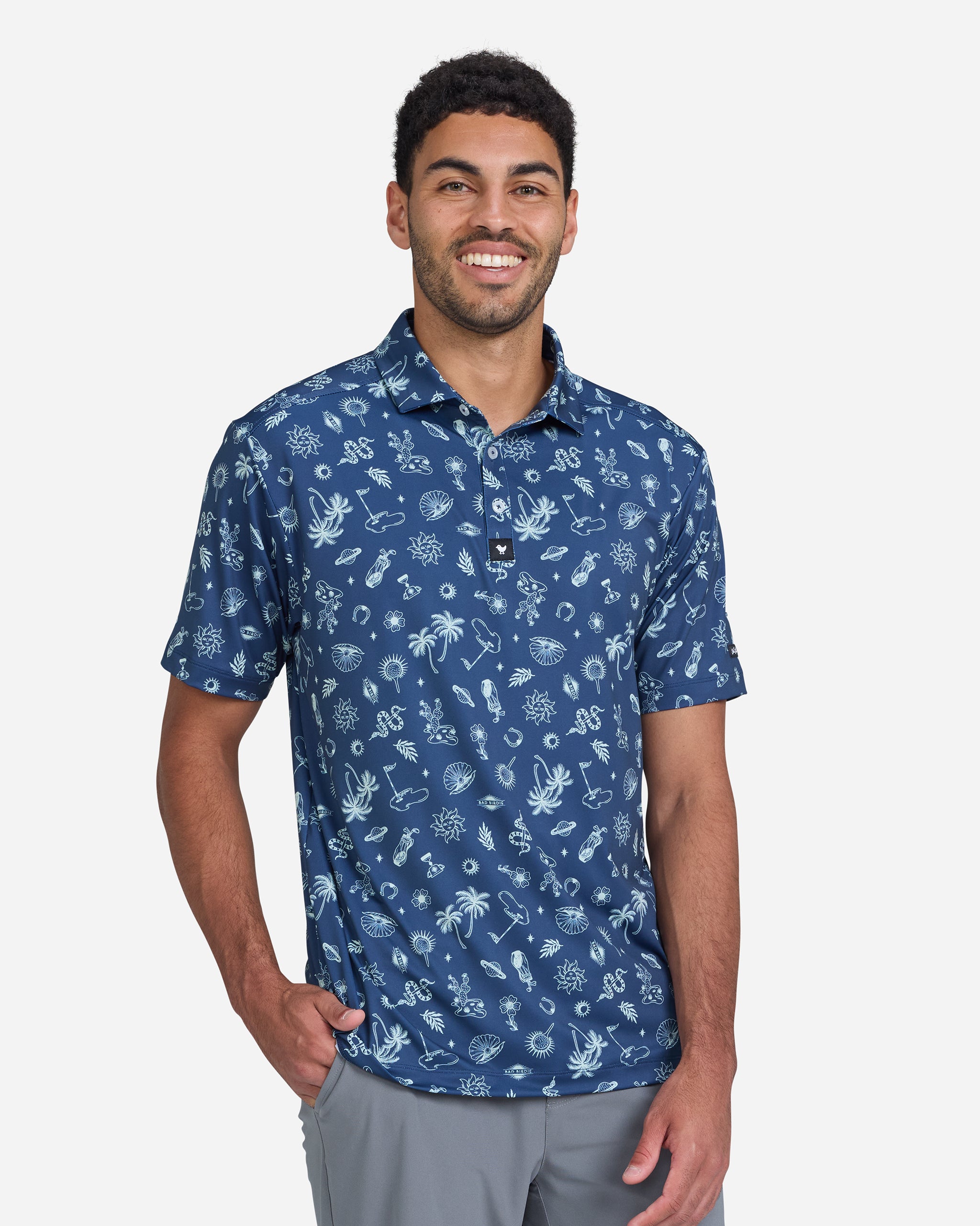 Desert Golfin' Dusk Navy-Men's Polo-Bad Birdie